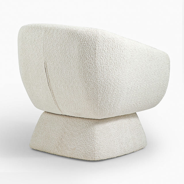 Nephele White Bouclé Barrel Swivel Chair