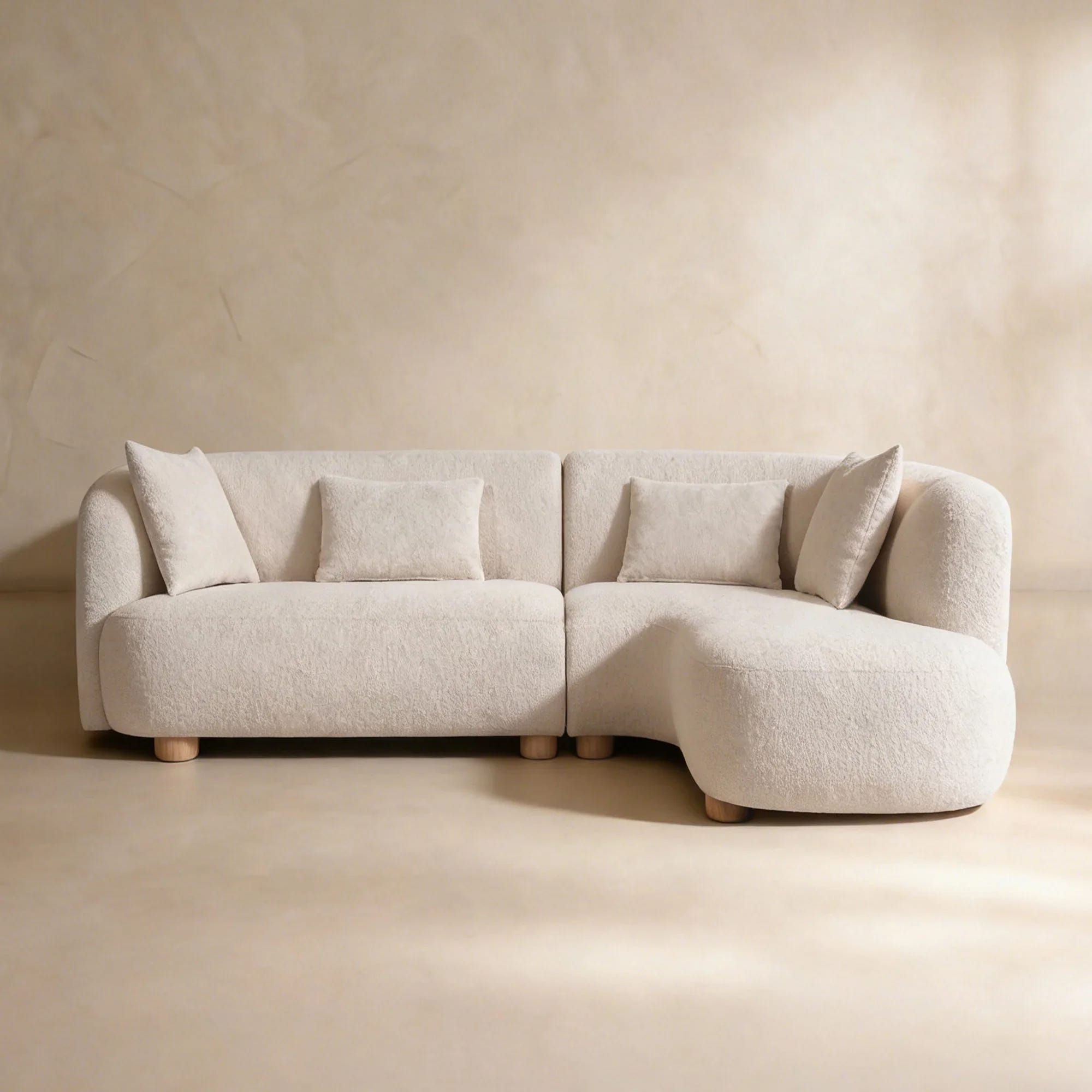 Capri White Bouclé Curved Sectional Sofa (102")
