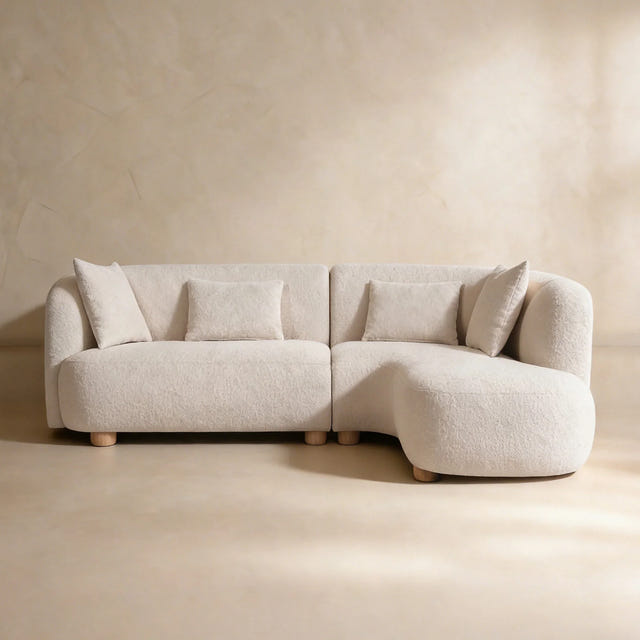 Capri White Bouclé Curved Sectional Sofa (102")