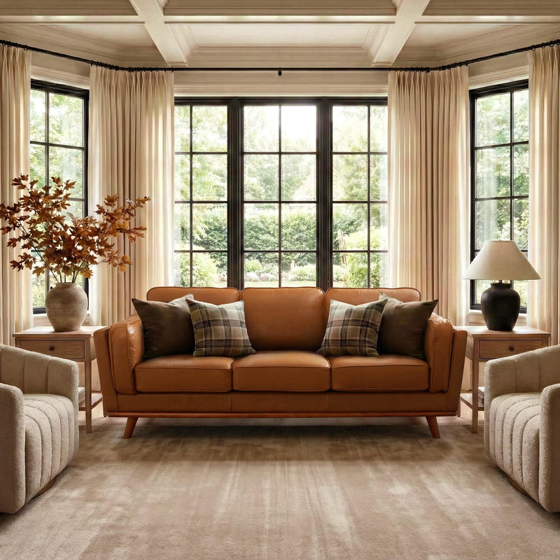 Thane Brown Genuine Leather Sofa (87")
