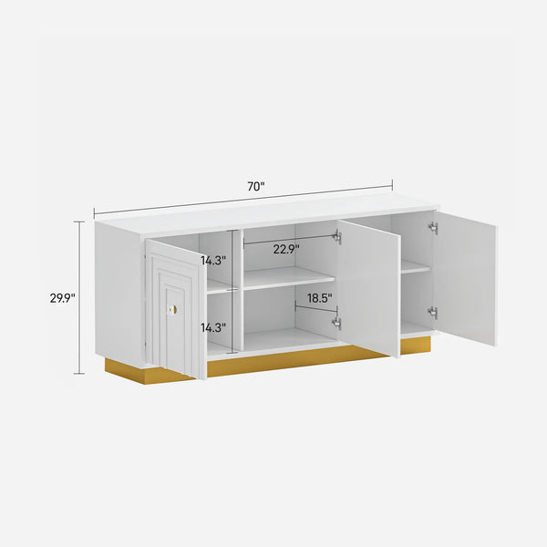 Vantix White Carved Glossy Sideboard (75")