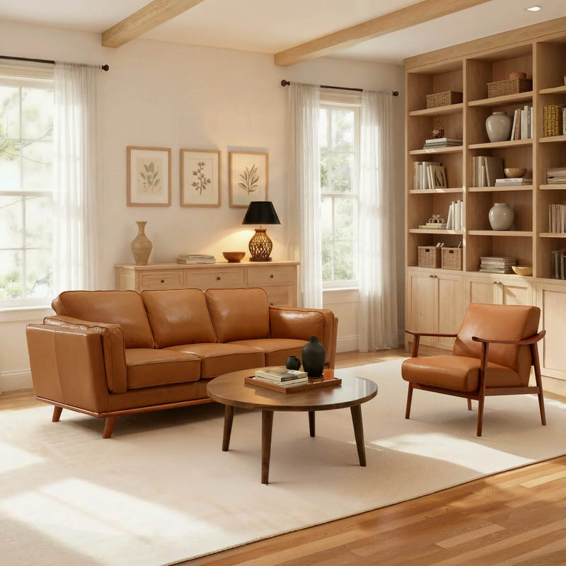 Thane Brown Genuine Leather Sofa (87")