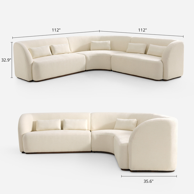 Giverny White Cotton & Linen Curved Sectional Sofa (158")