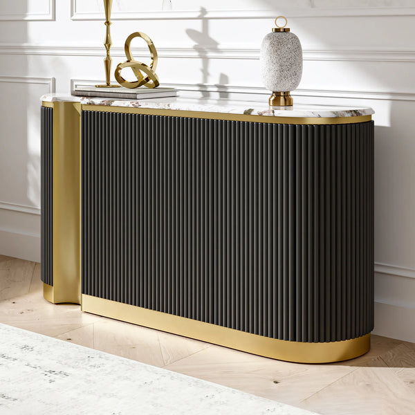Rhyzo Faux Marble Fluted Oval Sideboard (62")