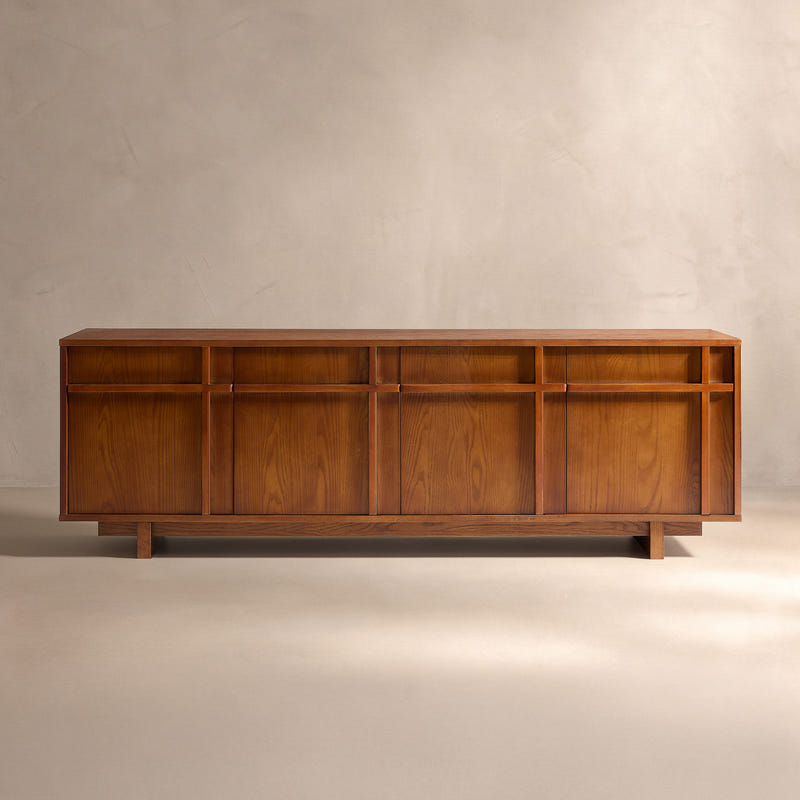 Kalen Ash Wood Geometric Media Console (72'')