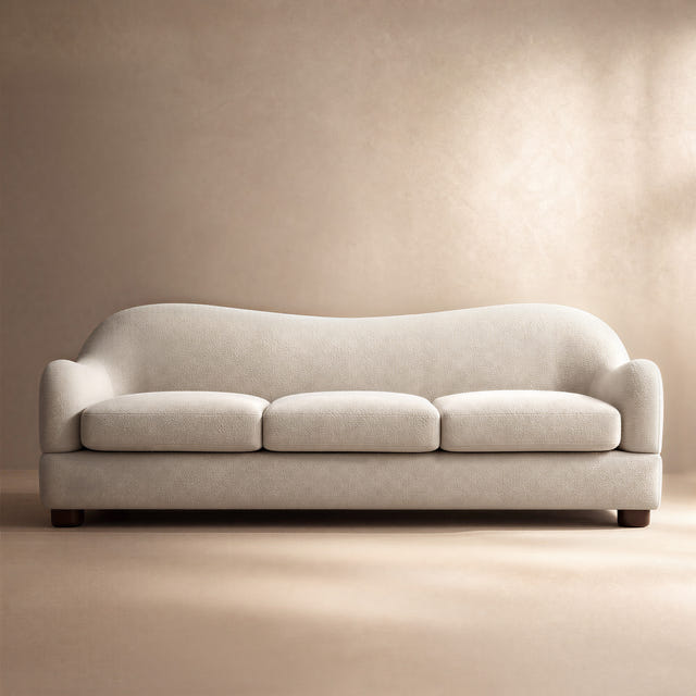 Wave Greige Bouclé Curved Sofa (86'')
