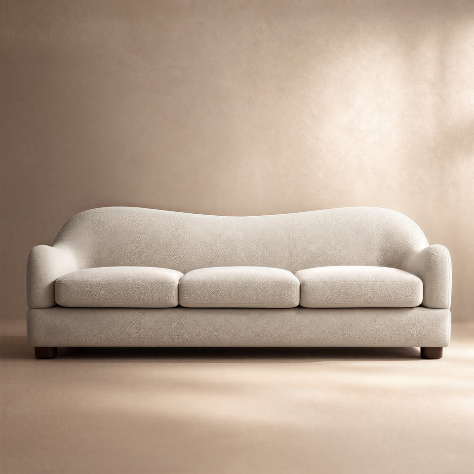 Wave Greige Bouclé Curved Sofa (86'')