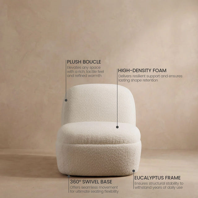 Niveous White Bouclé Swivel Chair