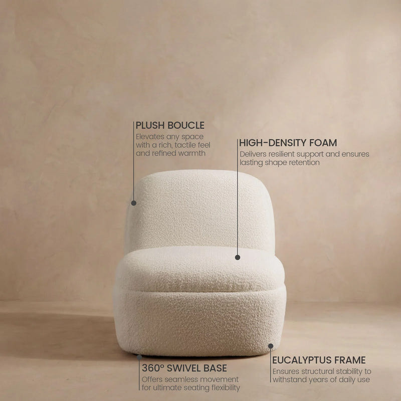 Niveous White Bouclé Swivel Chair