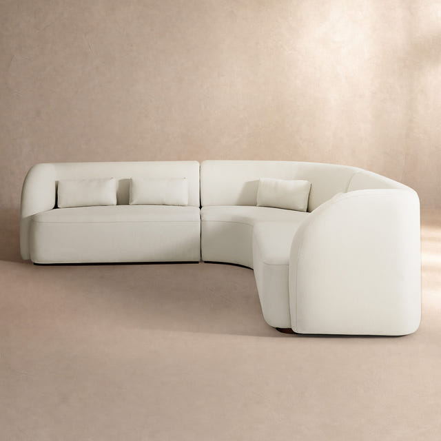 Giverny Beige Cotton & Linen Curved Sectional Sofa (158")