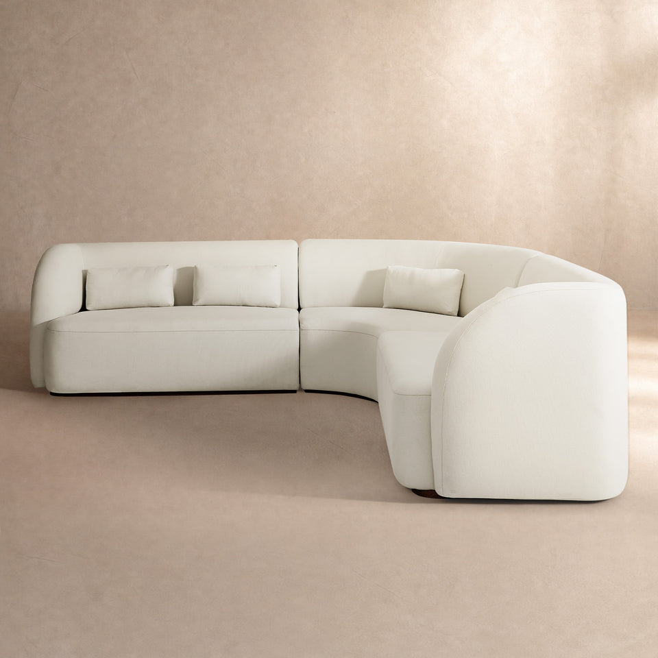 Giverny Beige Cotton & Linen Curved Sectional Sofa (158")