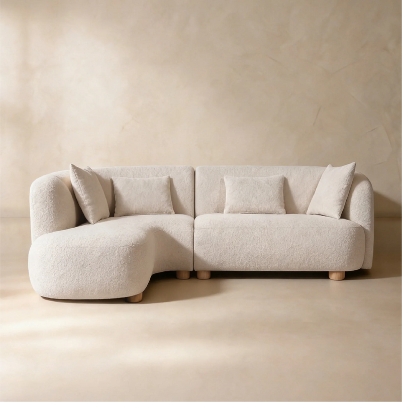 Capri White Bouclé Curved Sectional Sofa (102")