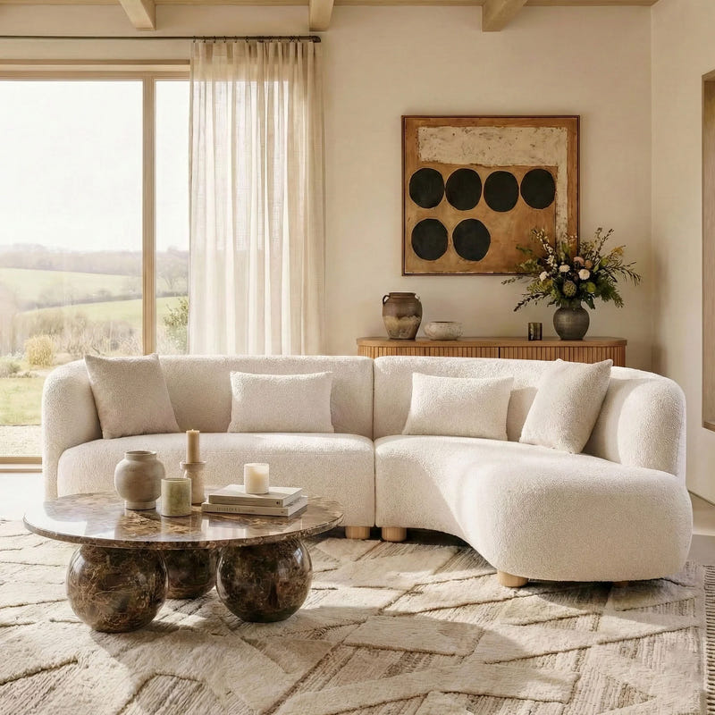 Capri White Bouclé Curved Sectional Sofa (102")