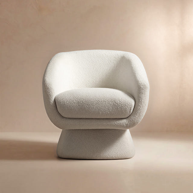 Nephele White Bouclé Barrel Swivel Chair
