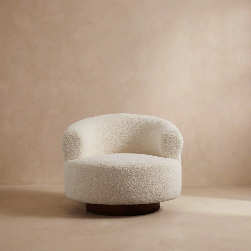 Floccus White Bouclé Round Swivel Chair