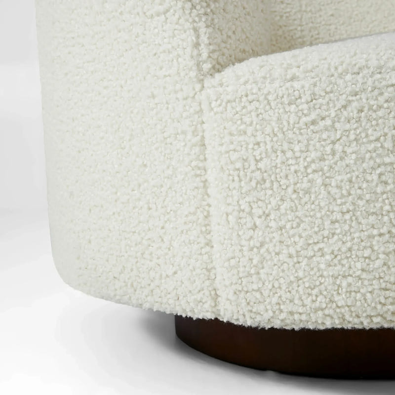 Floccus White Bouclé Round Swivel Chair