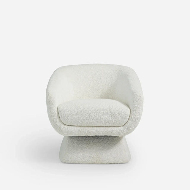 Nephele White Bouclé Barrel Swivel Chair