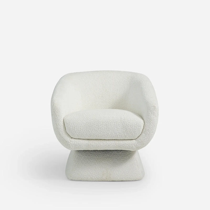 Nephele White Bouclé Barrel Swivel Chair