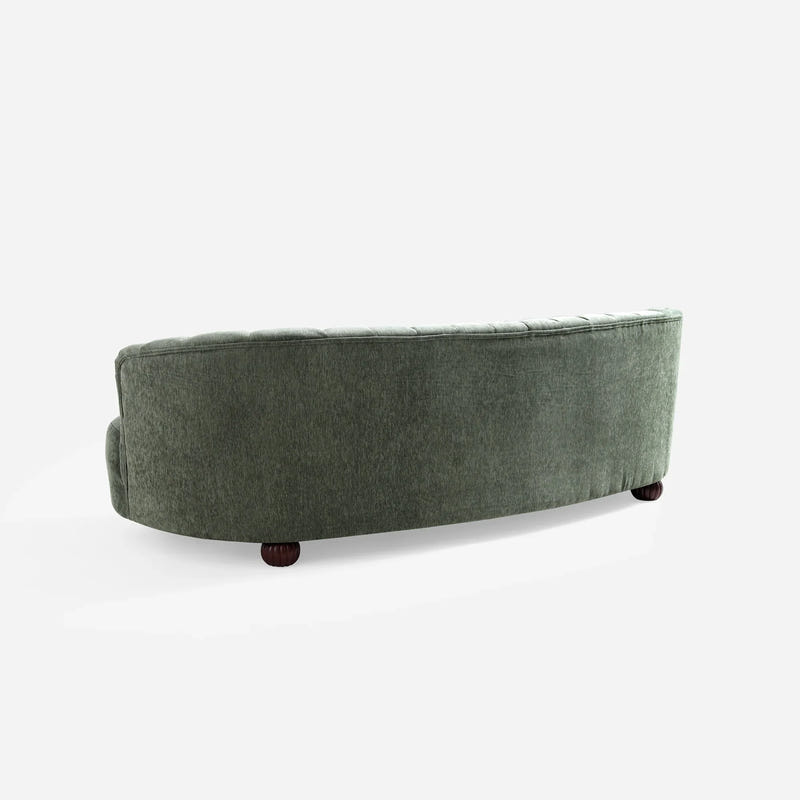 Velaf Green Chenille Curved Channeled Sofa (87'')