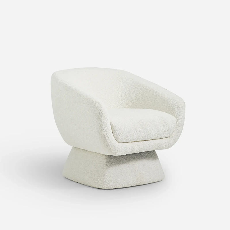 Nephele White Bouclé Barrel Swivel Chair