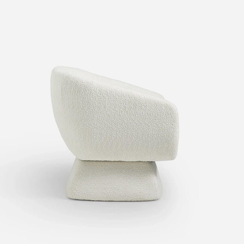 Nephele White Bouclé Barrel Swivel Chair