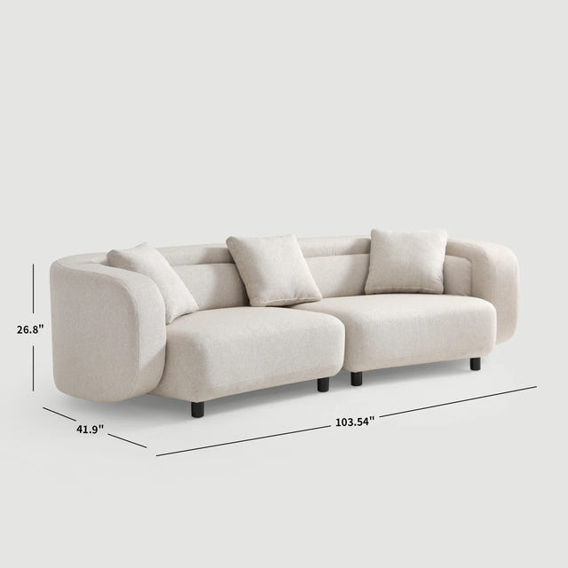 Covan White Cotton & Linen Curved Sofa (104'')