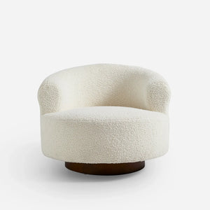 Floccus White Bouclé Round Swivel Chair