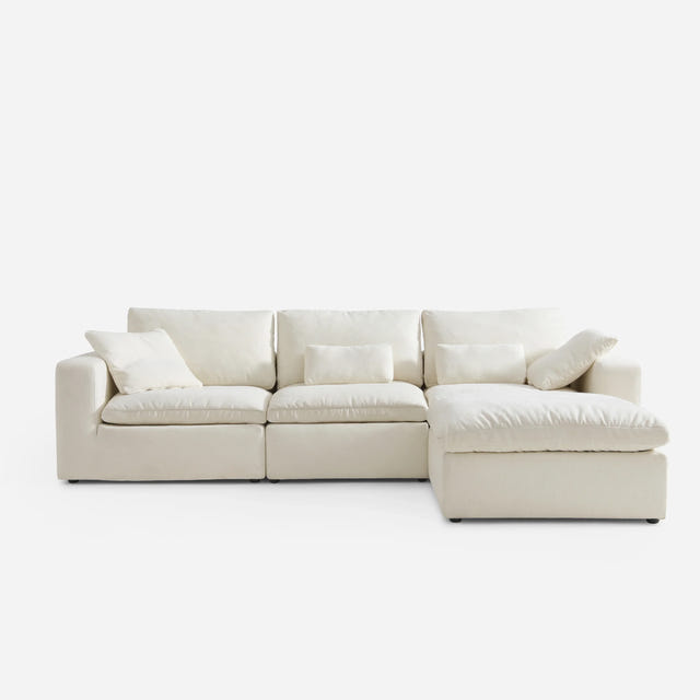 Luvia White Chenille Modular Sectional Sofa with Ottoman (120")
