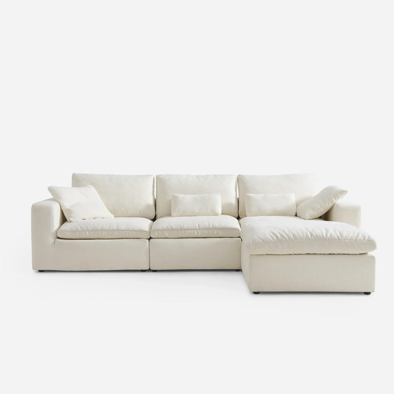 Luvia White Chenille Modular Sectional Sofa with Ottoman (120")