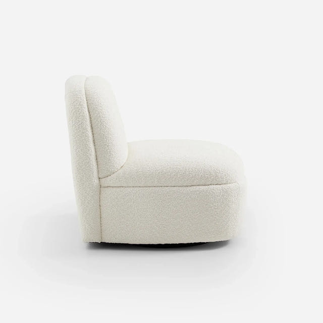 Niveous White Bouclé Swivel Chair