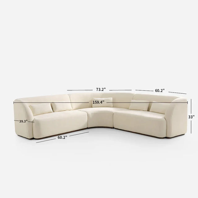 Giverny White Cotton & Linen Curved Sectional Sofa (158")