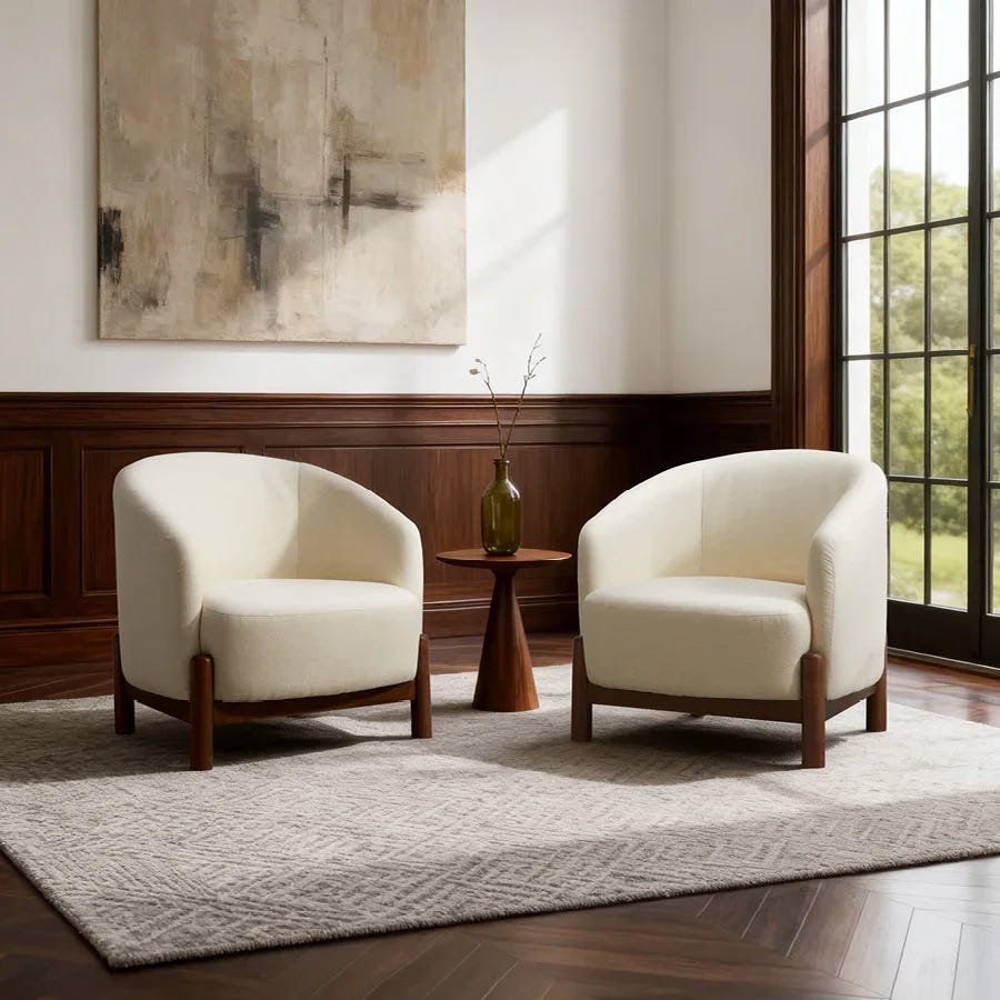 Giverny White Cotton & Linen Barrel Accent Chair