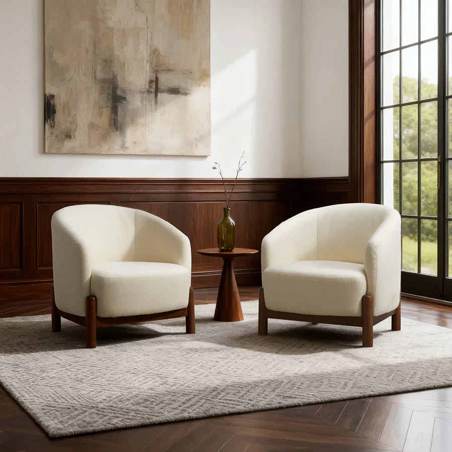 Giverny White Cotton & Linen Barrel Accent Chair