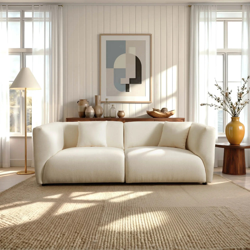 Celia White Chenille Modern Sofa (91'')