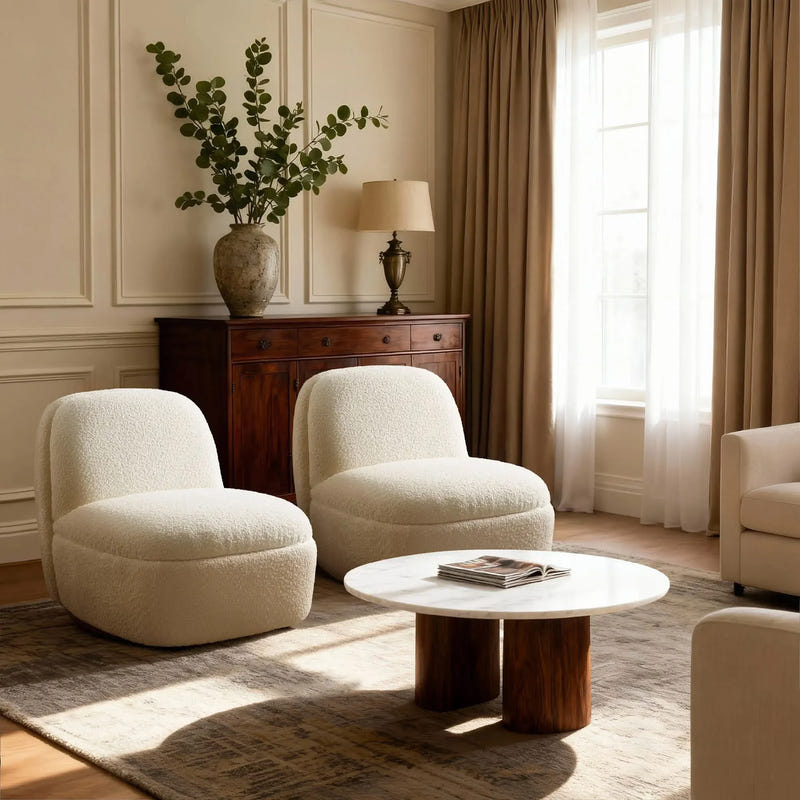 Niveous White Bouclé Swivel Chair