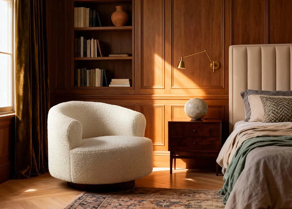 Floccus White Bouclé Round Swivel Chair