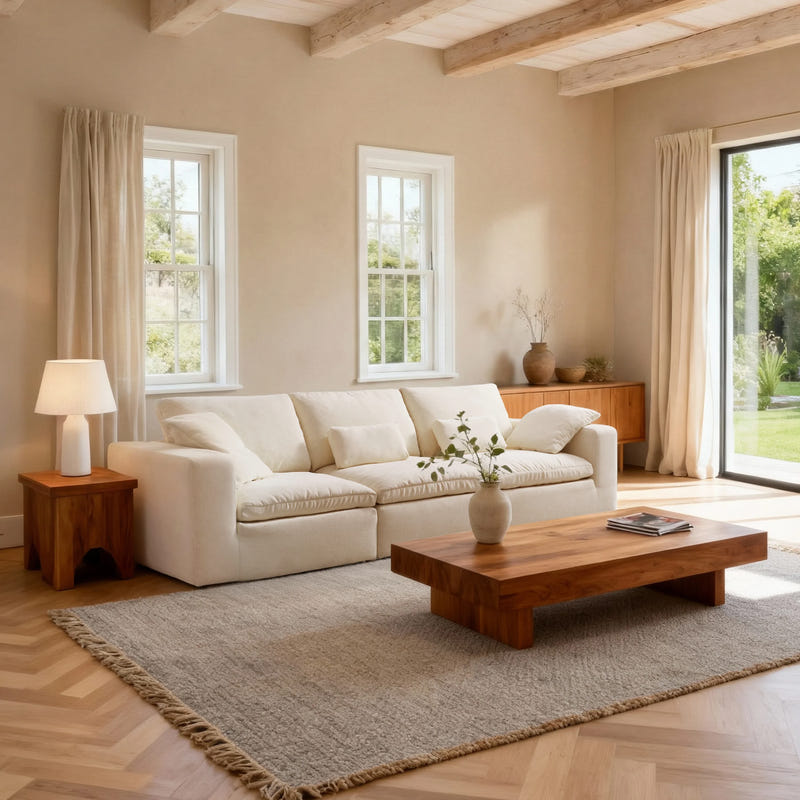 Luvia White Chenille Modular Sectional Sofa with Ottoman (120")