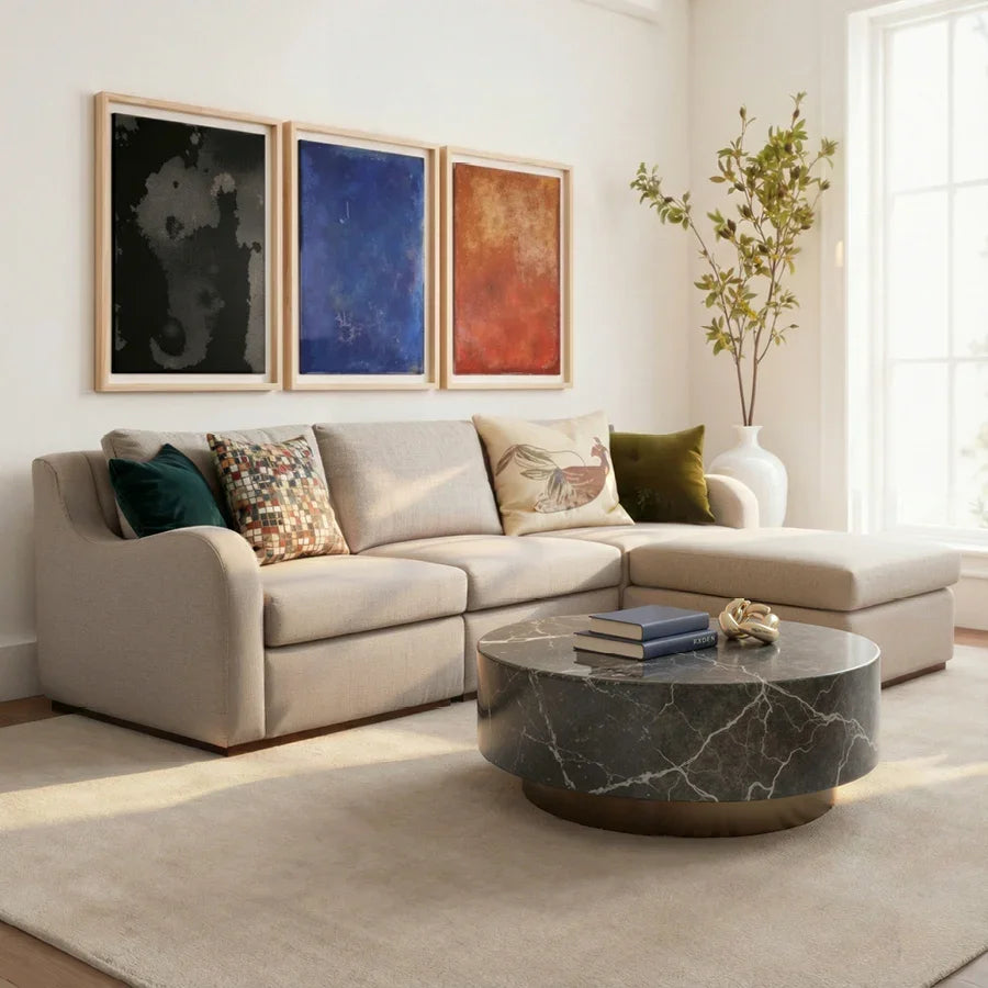 Arden Oatmeal Cotton & Linen Sofa with Ottoman (101")