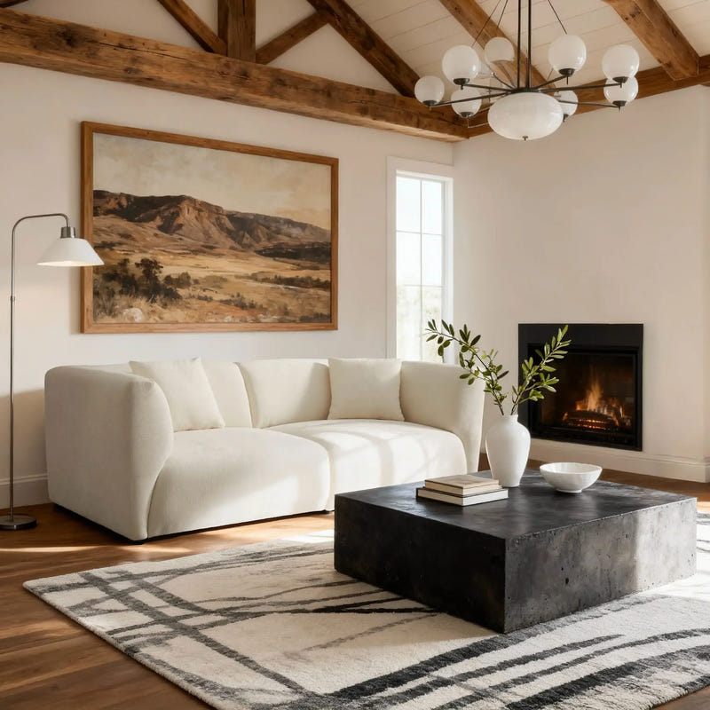 Celia White Chenille Modern Sofa (91'')