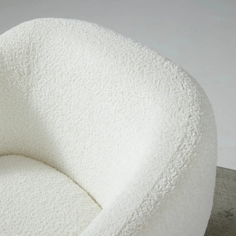 Nephele White Bouclé Barrel Swivel Chair