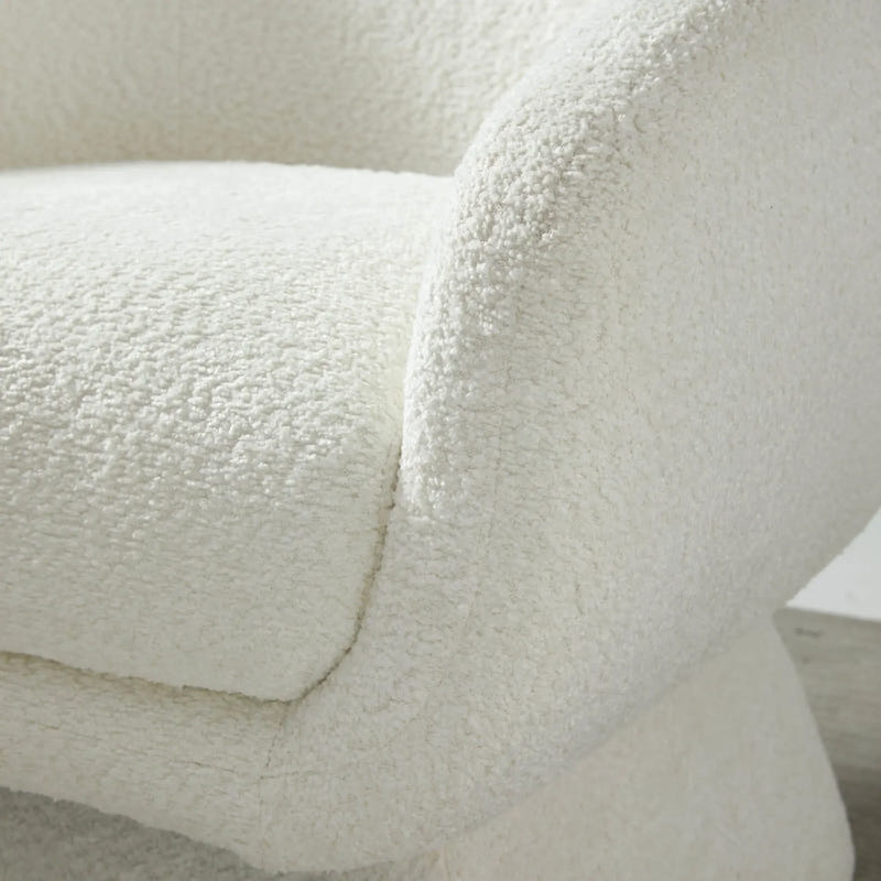 Nephele White Bouclé Barrel Swivel Chair