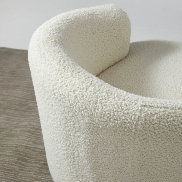 Floccus White Bouclé Round Swivel Chair