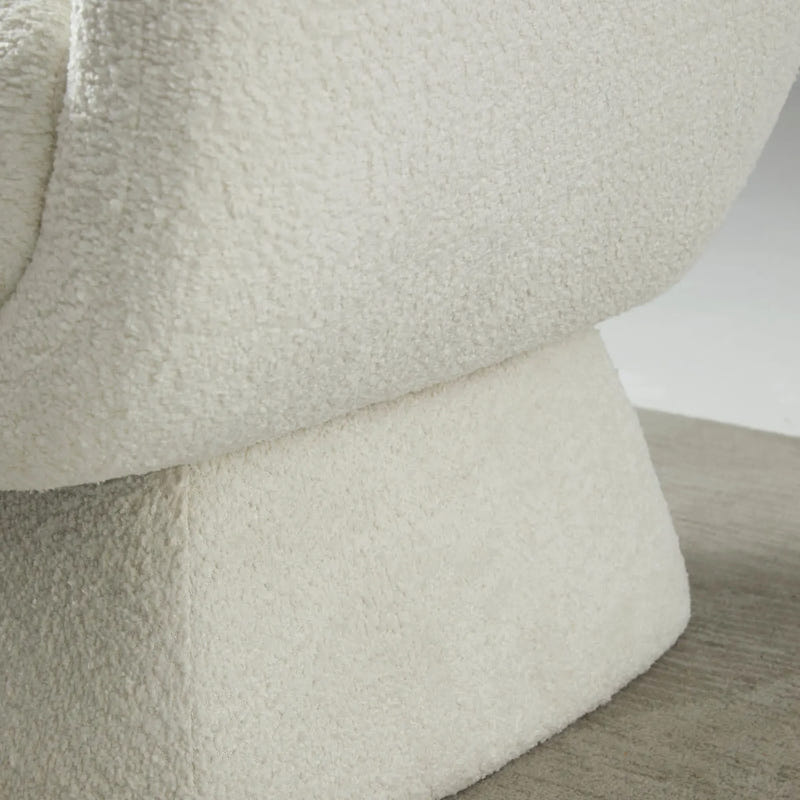 Nephele White Bouclé Barrel Swivel Chair