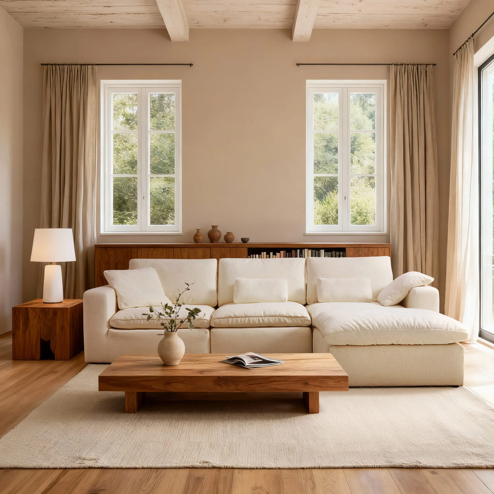 Luvia White Chenille Modular Sectional Sofa with Ottoman (120")