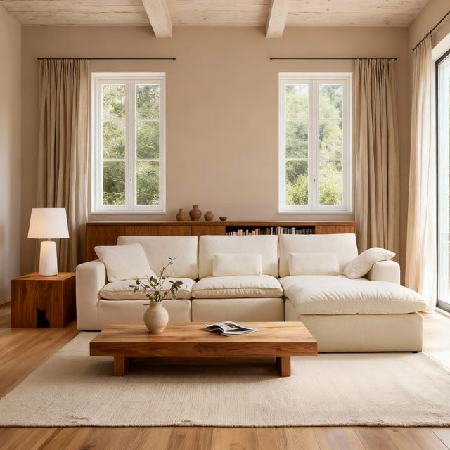 Luvia White Chenille Modular Sectional Sofa with Ottoman (120")