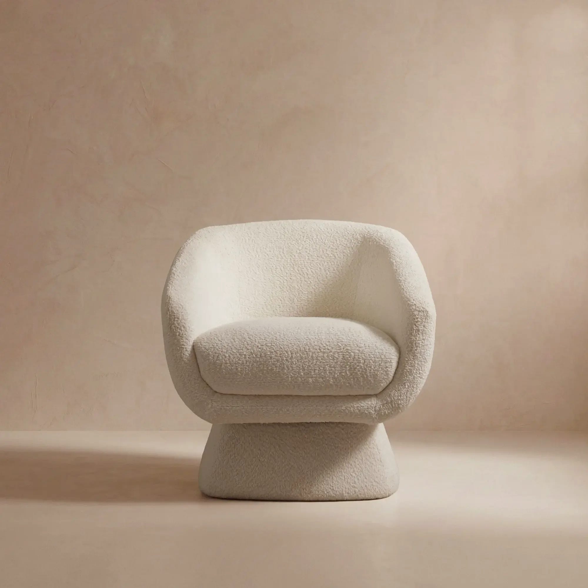 Nephele White Bouclé Barrel Swivel Chair