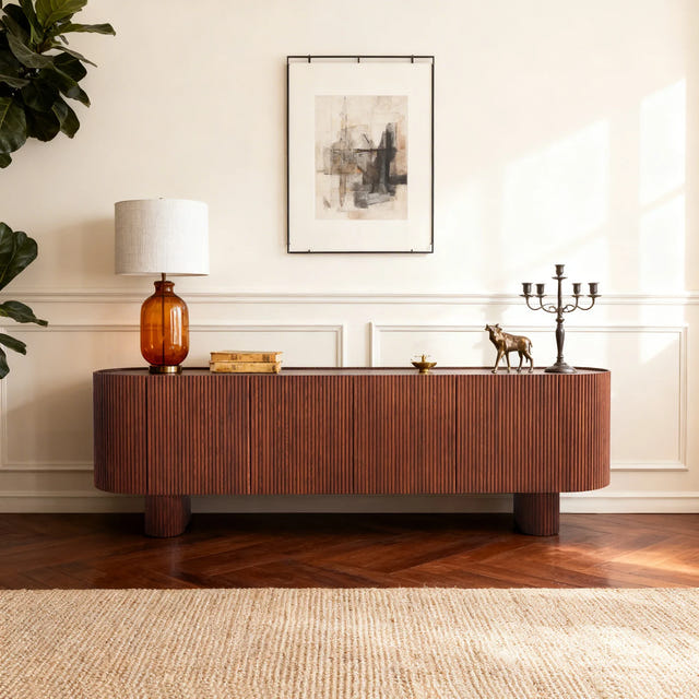 Esmond Walnut Fluted Media Console (84")