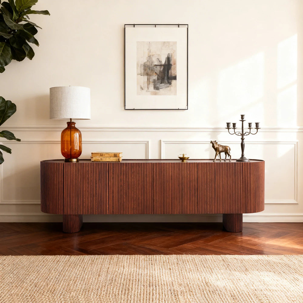 Esmond Walnut Fluted Media Console (84")