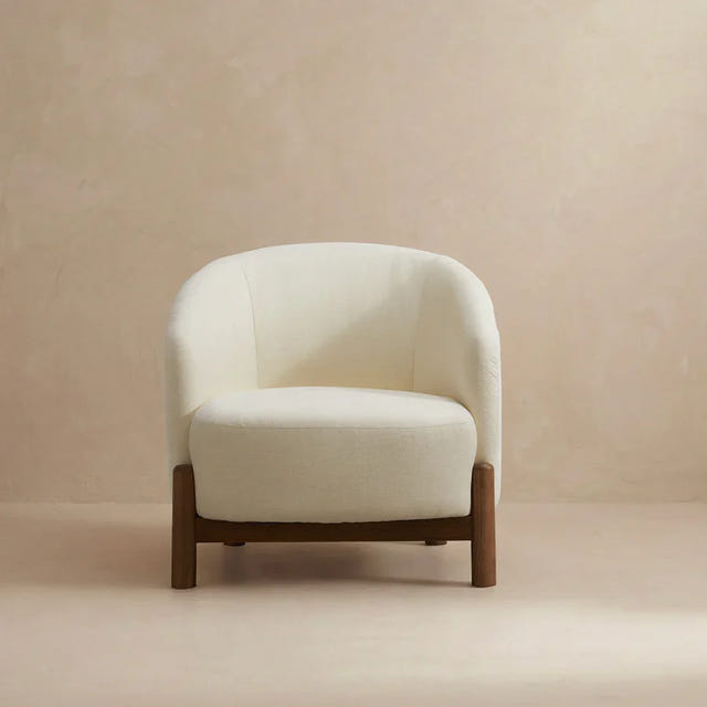 Giverny White Cotton & Linen Barrel Accent Chair
