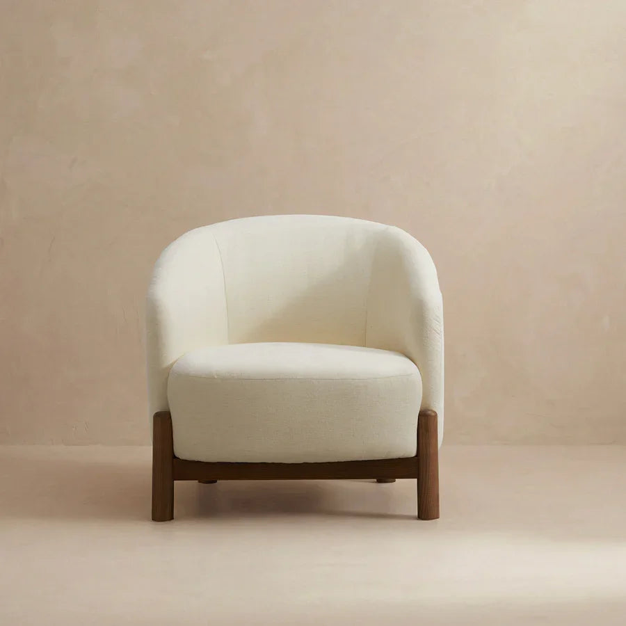 Giverny White Cotton & Linen Barrel Accent Chair